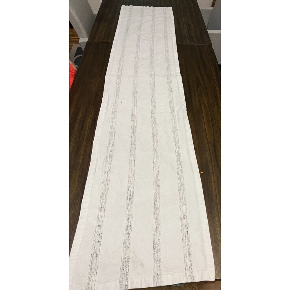 Hand And Hearth Magnolia Table Runner- Cream And Blue Striped